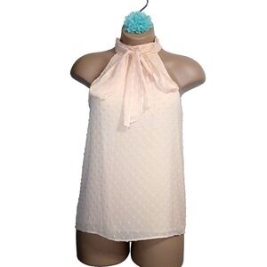 Calvin Klein Women Bow Top Large Peach Swiss Dot Sleeveless Pleat Career Suit